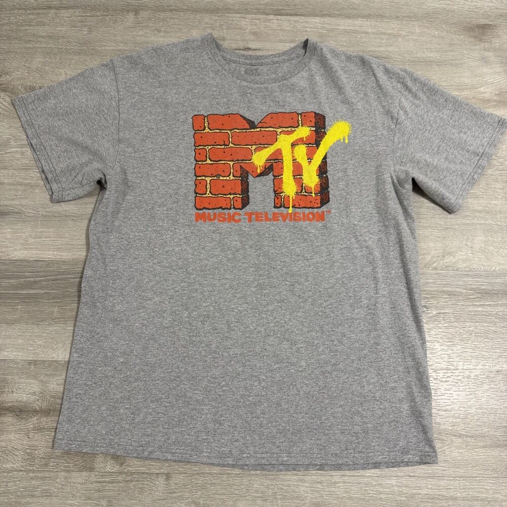 MTV Shirt Music Television Brick Logo Men’s Gray Large Classic Logo Tee
